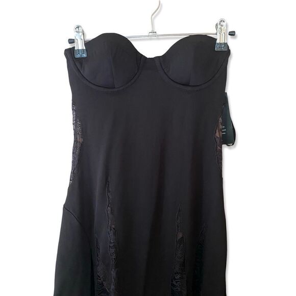 Retrofete Evangeline Dress black corset lace up maxi high slit gown bustier XS - Picture 10 of 16